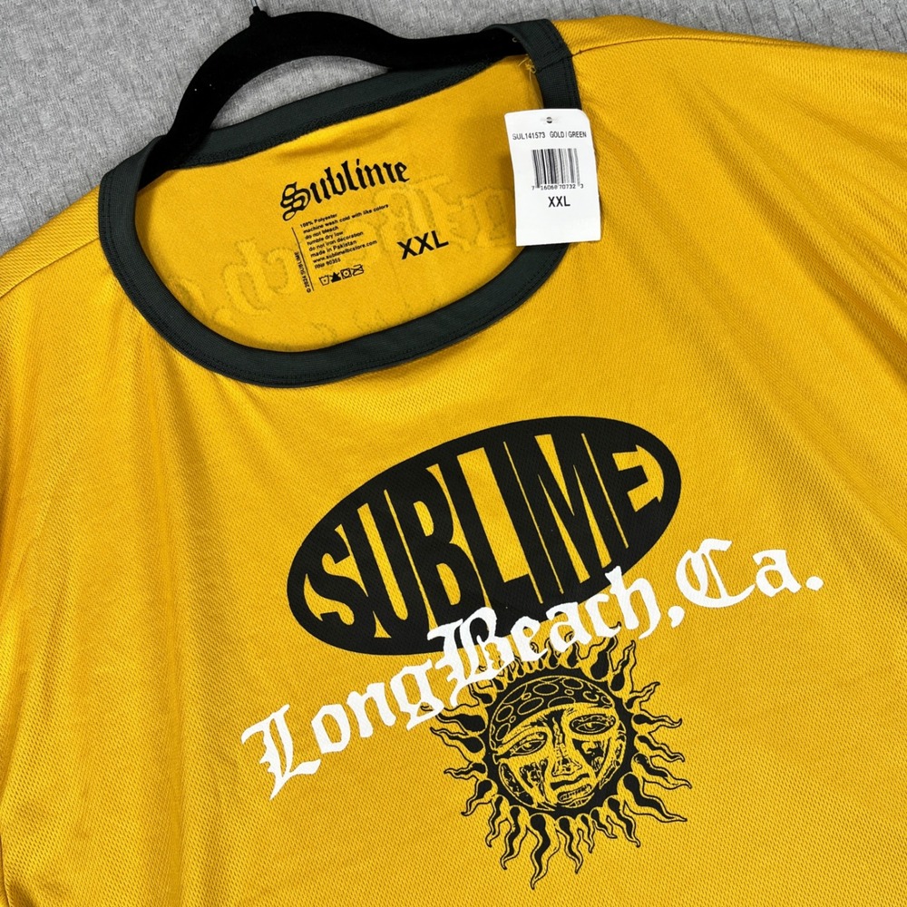 New Sublime Graphic Jersey Women XXL Gold Long Beach Ca‎ Sun Logo Mesh Tee